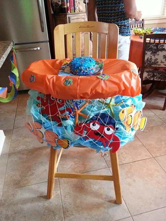 High Chair Decorations 1st Birthday Boy
 High chair decor 1st birthday Nemo party