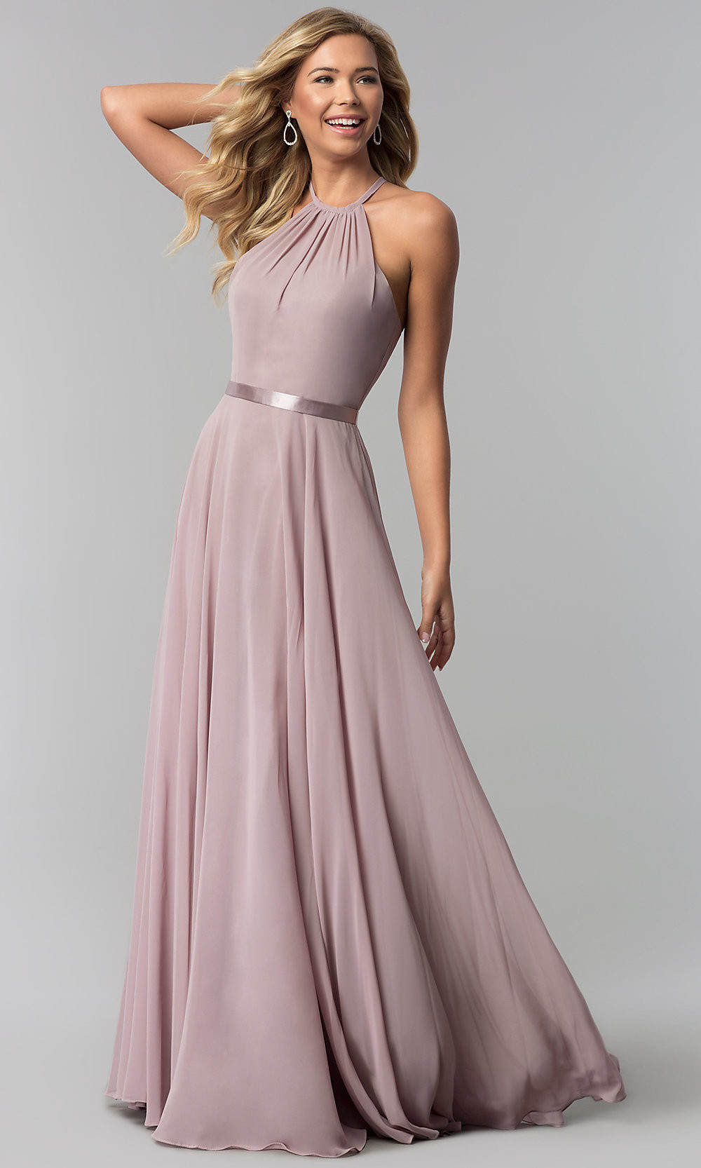 High Neck Prom Dress Hairstyles
 High Neck A Line Long Chiffon Formal Dress