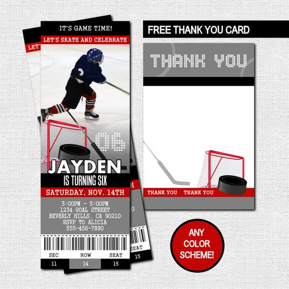 Hockey Birthday Invitations
 HOCKEY TICKET INVITATIONS Skate Birthday Party Bonus