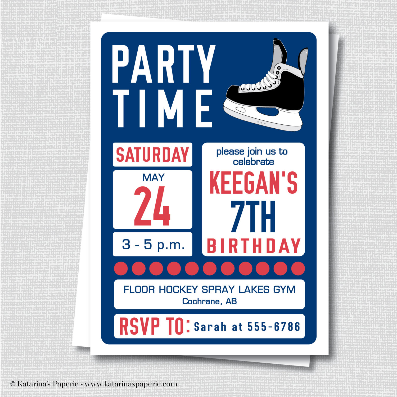 Hockey Birthday Invitations
 Navy Blue Hockey Birthday Invitation Ice by KatarinasPaperie