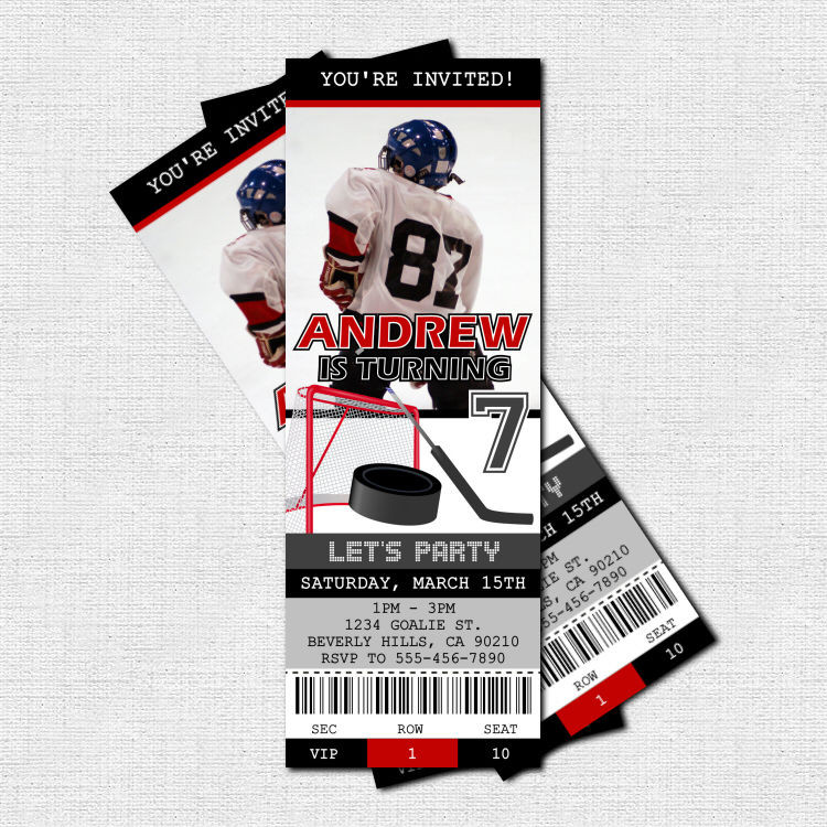 Hockey Birthday Invitations
 Personalized HOCKEY TICKET Birthday Invitations printable