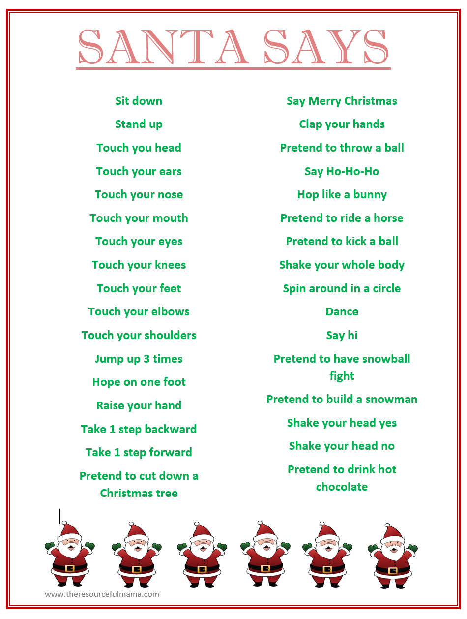 Holiday Party Games For Kids
 Santa Says Game for Christmas Parties FREE PRINTABLE