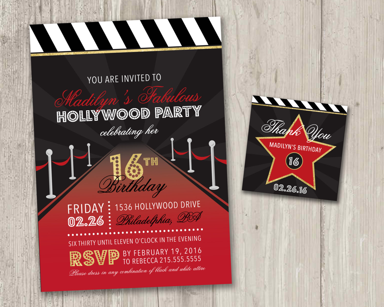 Hollywood Birthday Party Invitations
 Hollywood Party Invitation Movie Night Sweet Sixteen