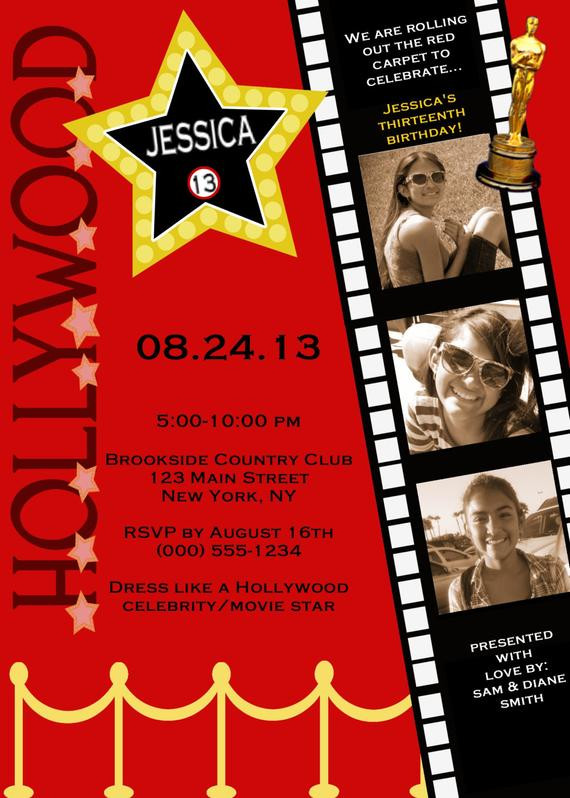 Hollywood Birthday Party Invitations
 Customized Hollywood Red Carpet Invitations