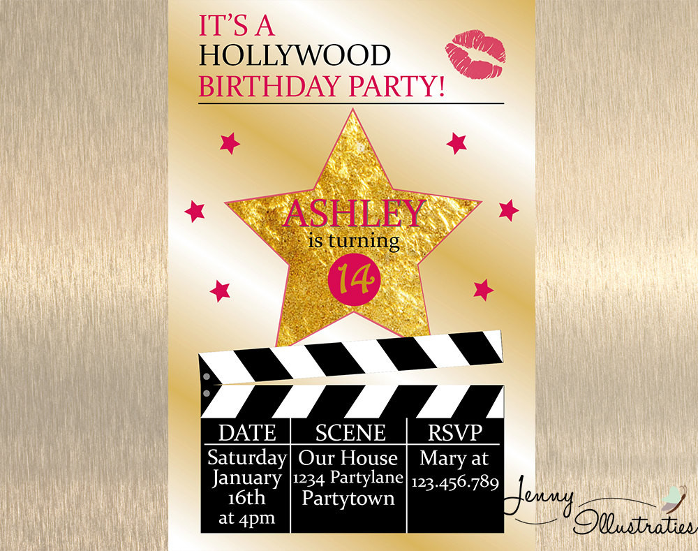 Hollywood Birthday Party Invitations
 Hollywood Birthday Invitation Hollywood by JennyIllustrations