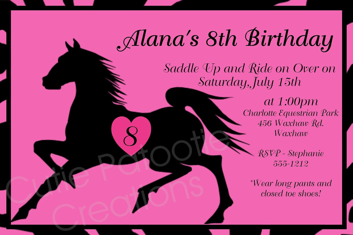 Horse Invitations Birthday Party
 Black Stallion Horse Birthday Party Invitation Printable or