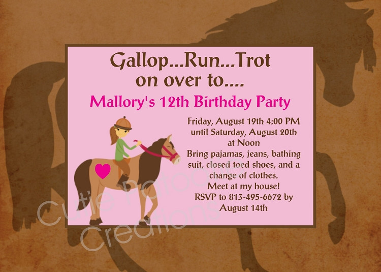 Horse Invitations Birthday Party
 Horseback Riding Birthday Party Invitations Printable or