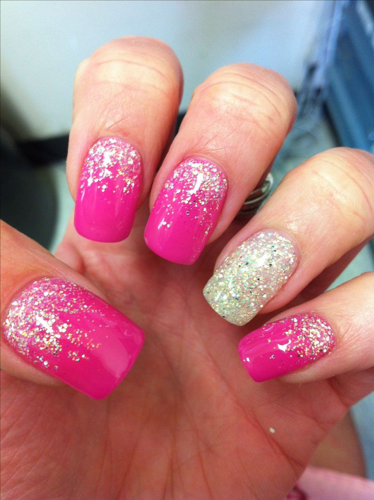 Hot Pink Glitter Nails
 Best 25 Hot pink pedicure ideas on Pinterest