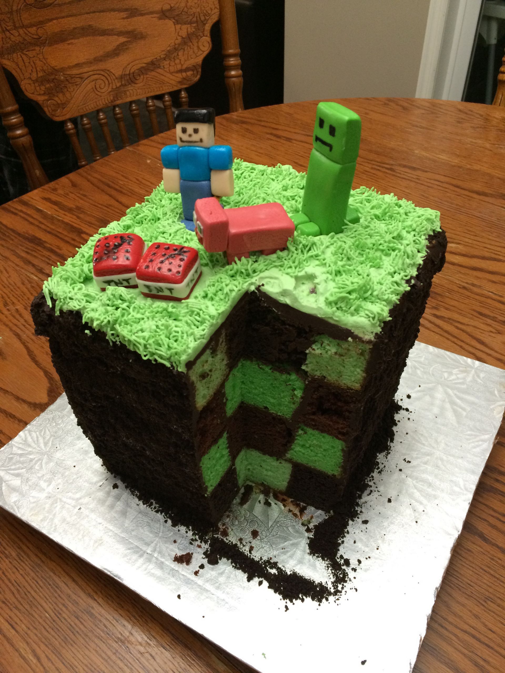 How To Make A Minecraft Birthday Cake
 My mom made a pretty cool Minecraft cake for my brother s