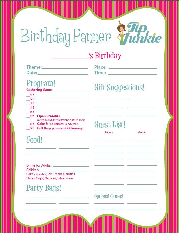 How To Plan A Kids Birthday Party
 11 Free Printable Party Planner Checklists – Tip Junkie