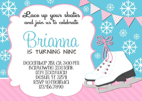 Ice Skating Birthday Party Invitations
 Ice Skating Snowflake Birthday Invitation 5x7 by