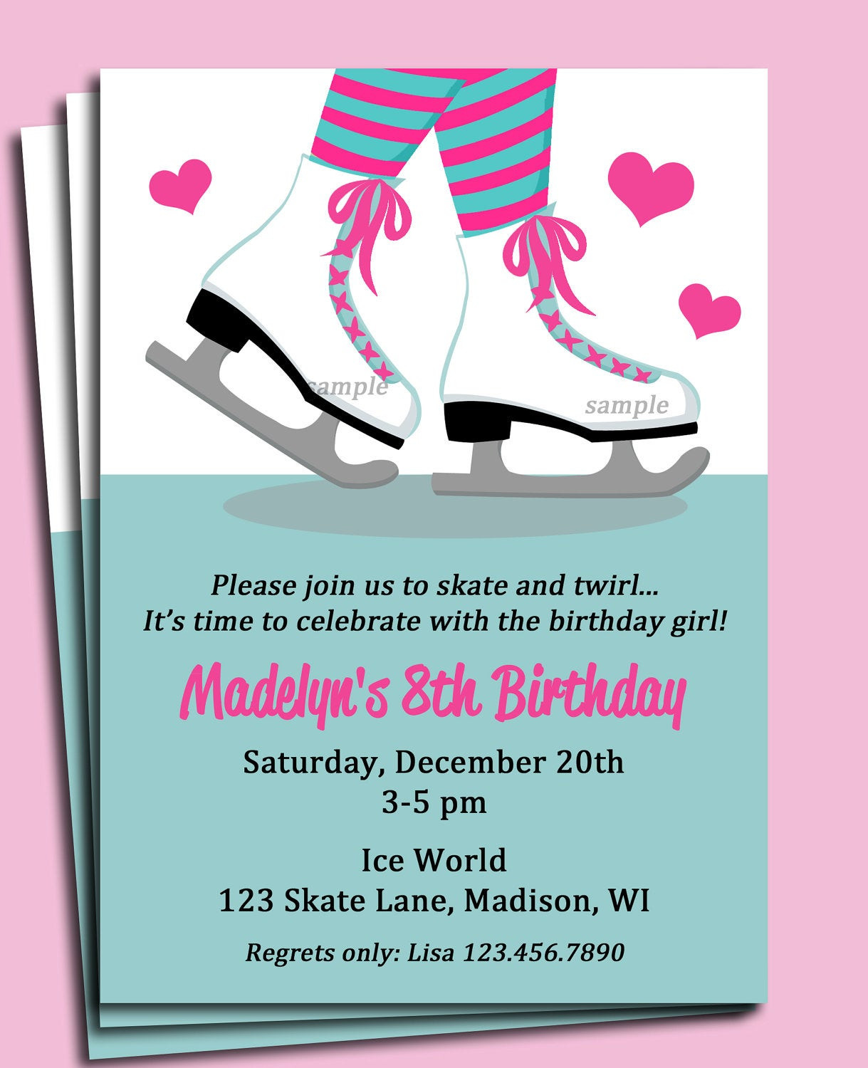 Ice Skating Birthday Party Invitations
 Ice Skating Invitation Printable or Printed with FREE SHIPPING