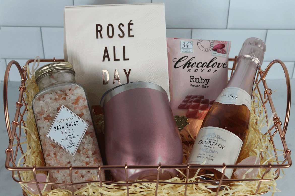 Ideas For Wine Gift Baskets
 Cute DIY Rosé Wine Gift Basket Idea For Women Savvy Honey