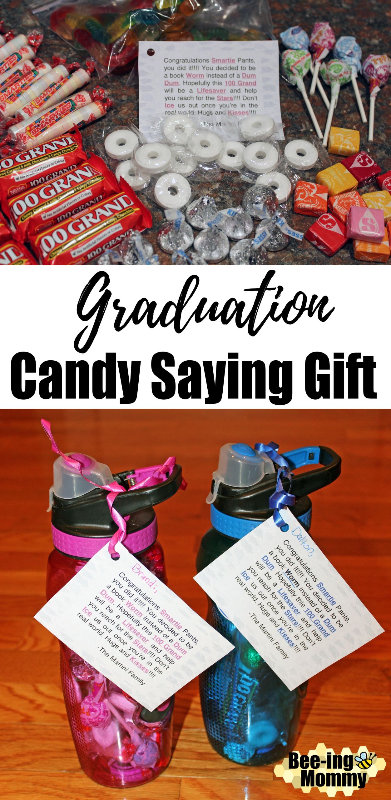 Inexpensive Graduation Gift Ideas
 Graduation Candy Saying Water Bottle Gift