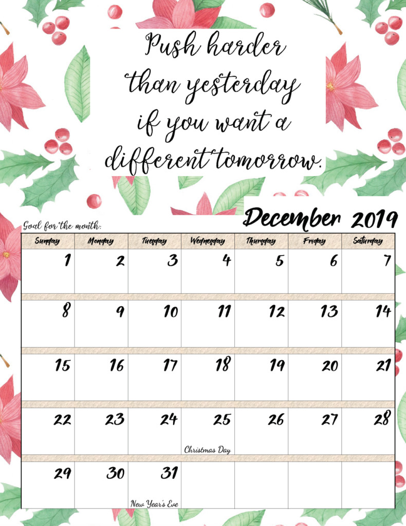 Inspirational Quote Calendar
 Free Printable 2019 Monthly Motivational Calendars