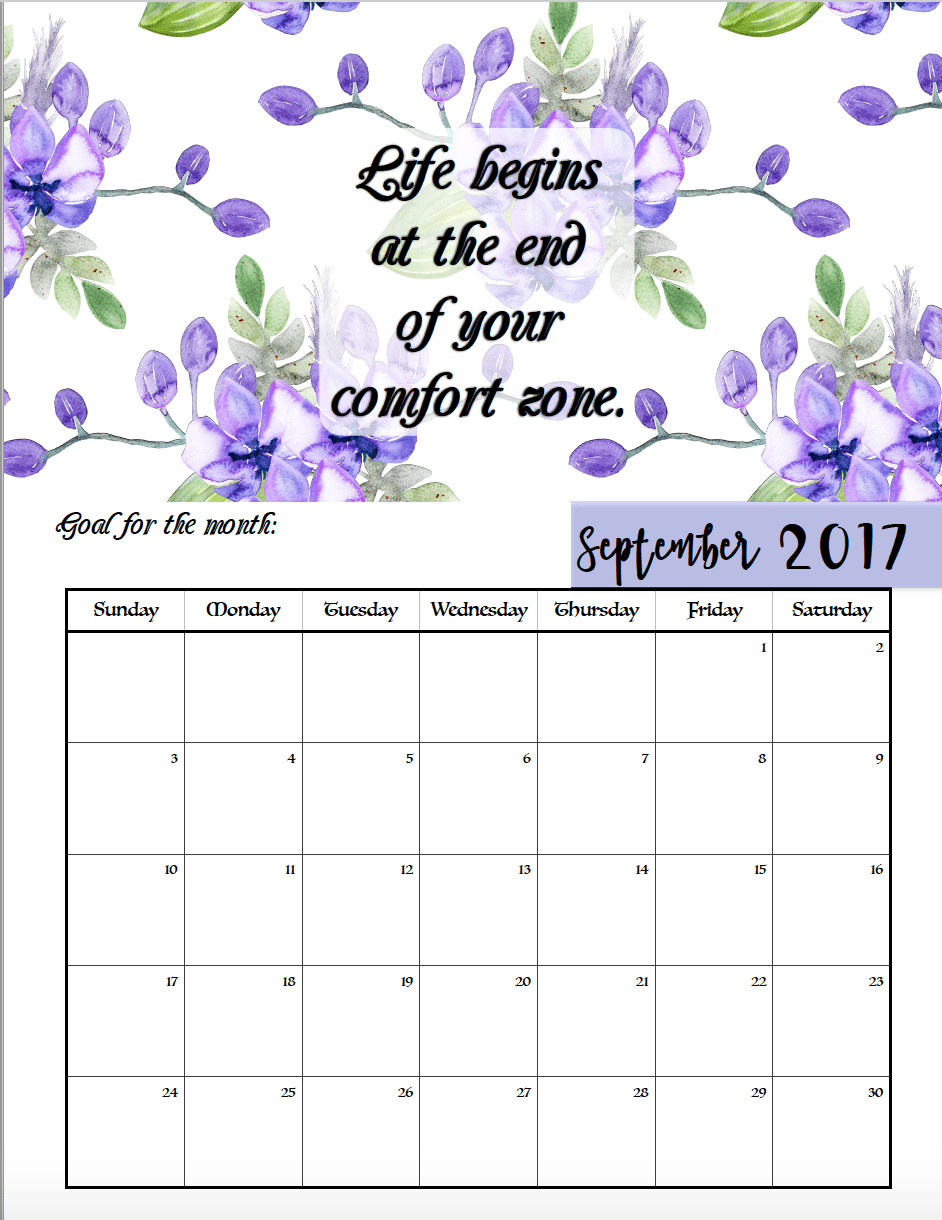 Inspirational Quote Calendar
 FREE Printable 2017 Motivational Monthly Calendar