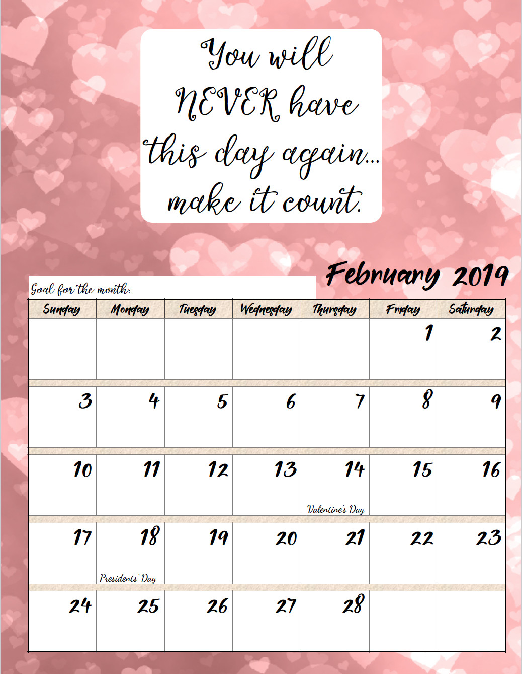 Inspirational Quote Calendar
 Free Printable 2019 Monthly Motivational Calendars