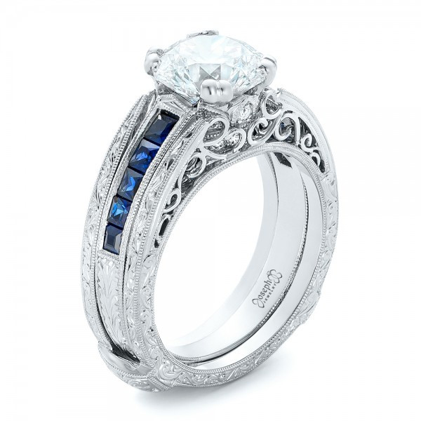 Interlocking Wedding Rings
 Custom Diamond and Blue Sapphire Interlocking Engagement Ring