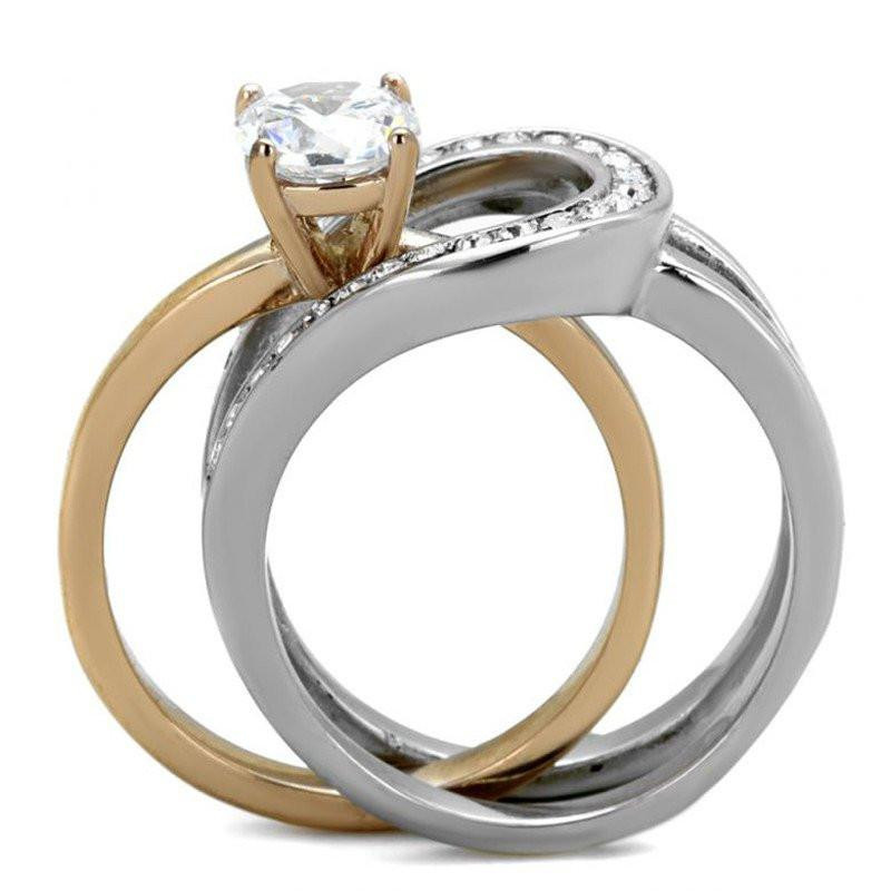 Interlocking Wedding Rings
 Adele Two Tones Rose Gold Interlocking CZ Stone Wedding