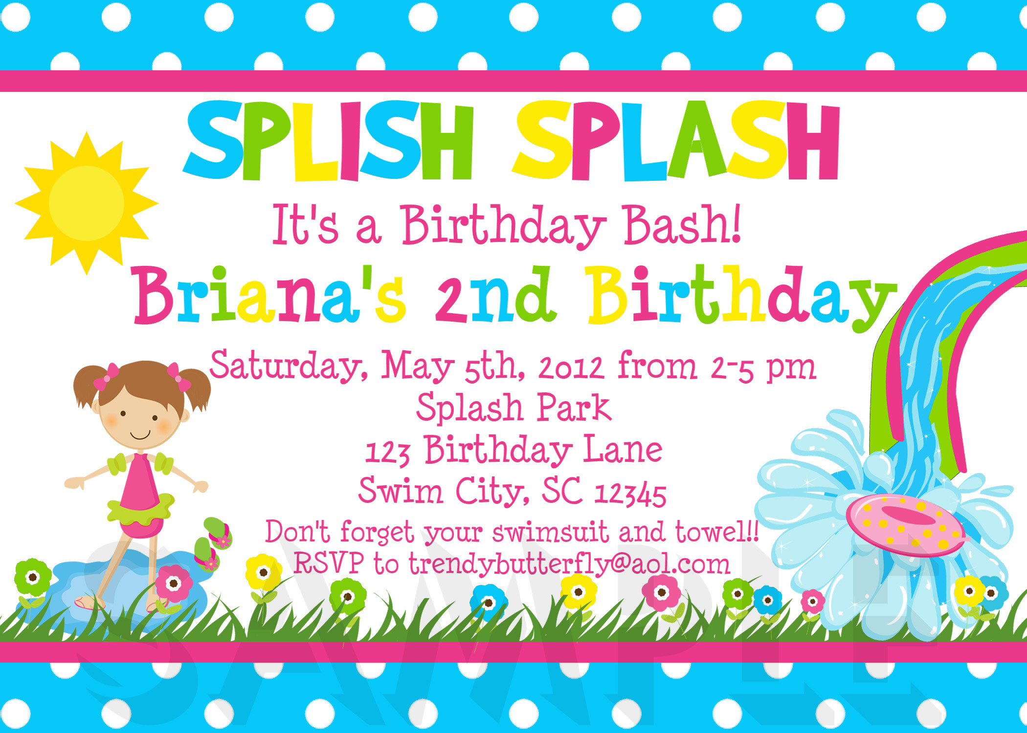 Invitations For Birthday
 Birthday Invitations Girls Water Splish Splash Party