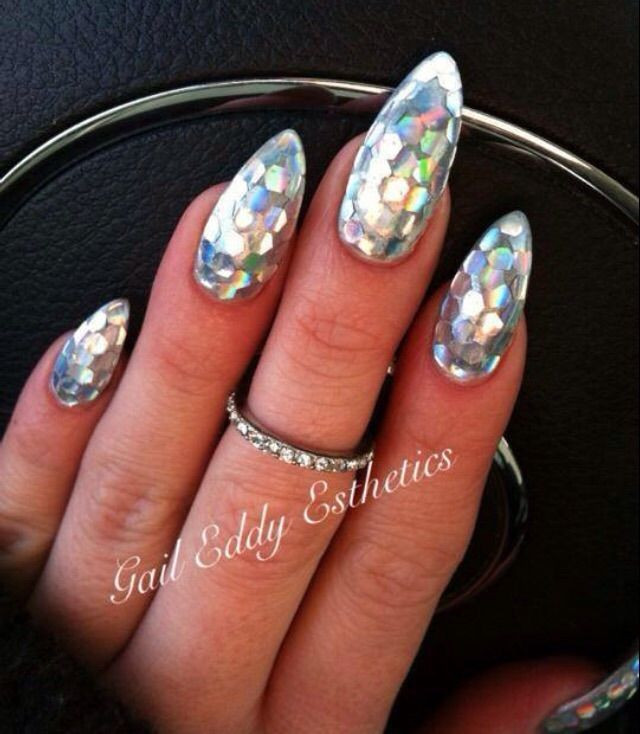 Iridescent Glitter Nails
 Chunky bling reflective iridescent glitter nails by gail