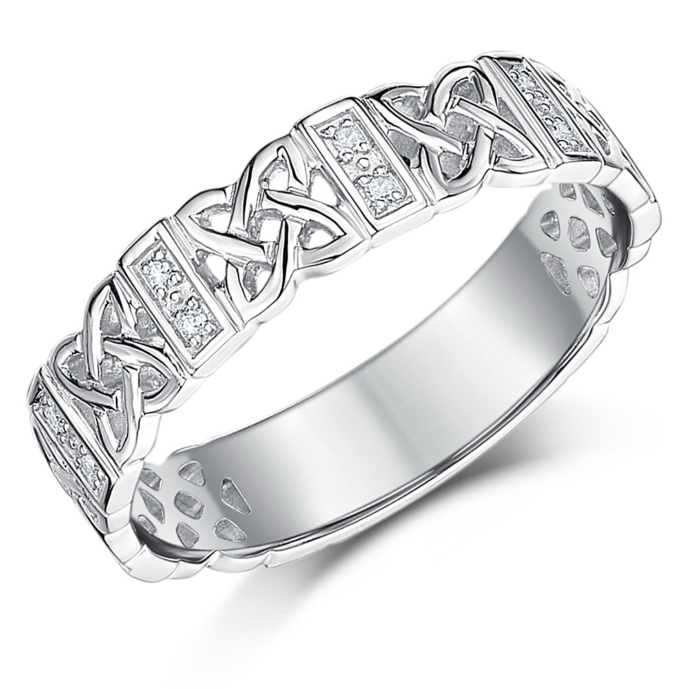 Irish Wedding Ring
 5mm 9 Carat White Gold Diamond Celtic Wedding Ring Band