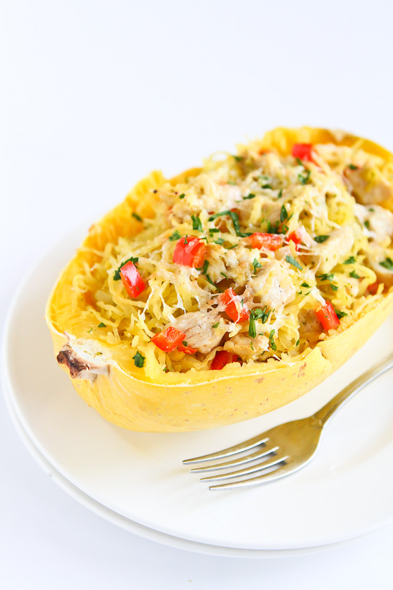 Is Spaghetti Squash Good For Weight Loss
 Pesto Chicken Stuffed Spaghetti Squash Recipe