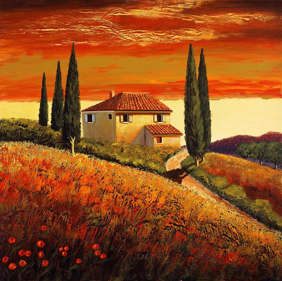 Italian Landscape Painting
 sunset over Tuscany 2 Painting by Santo De Vita