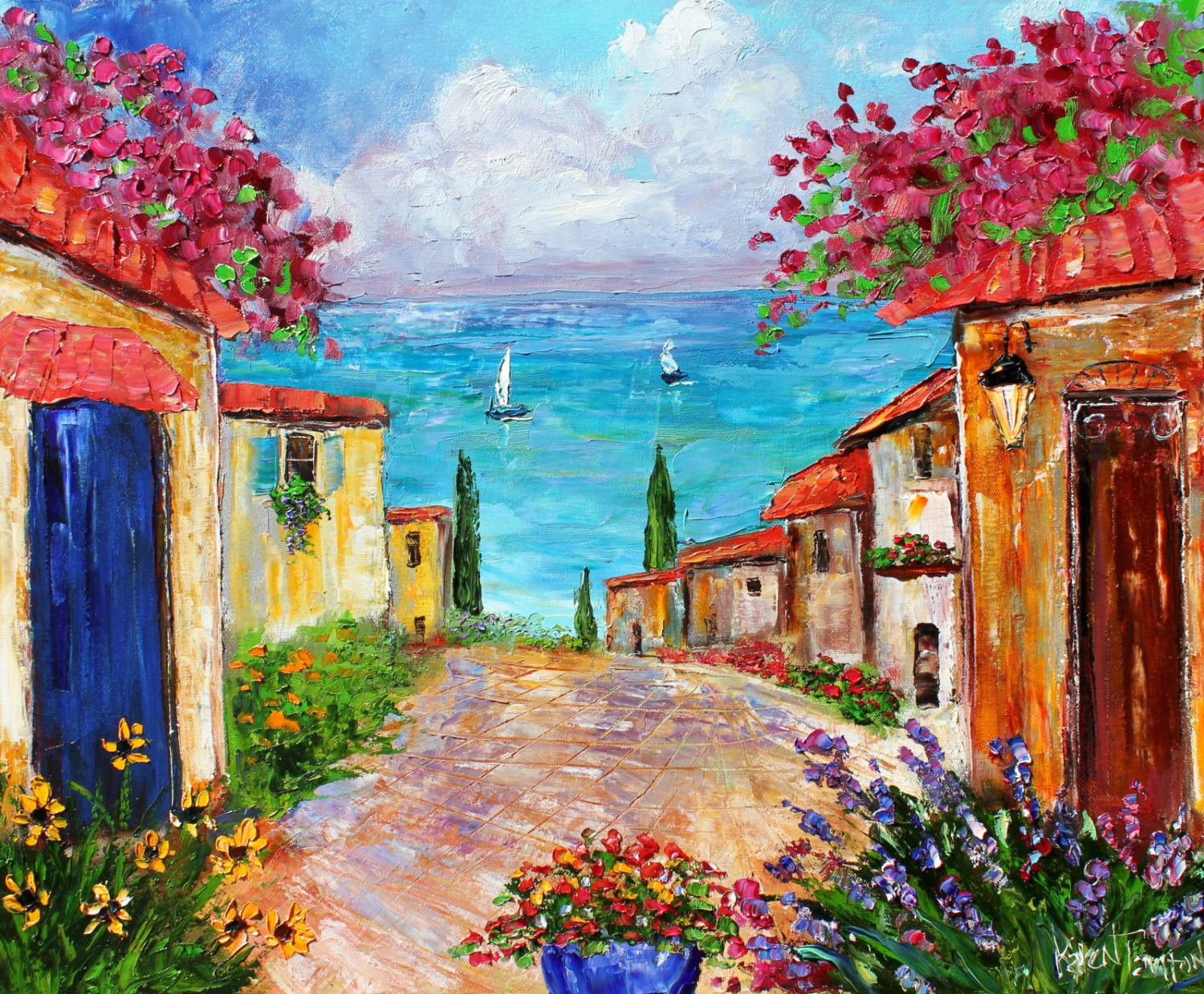 Italian Landscape Painting
 Original oil painting Lake o Italy LANDSCAPE by Karen