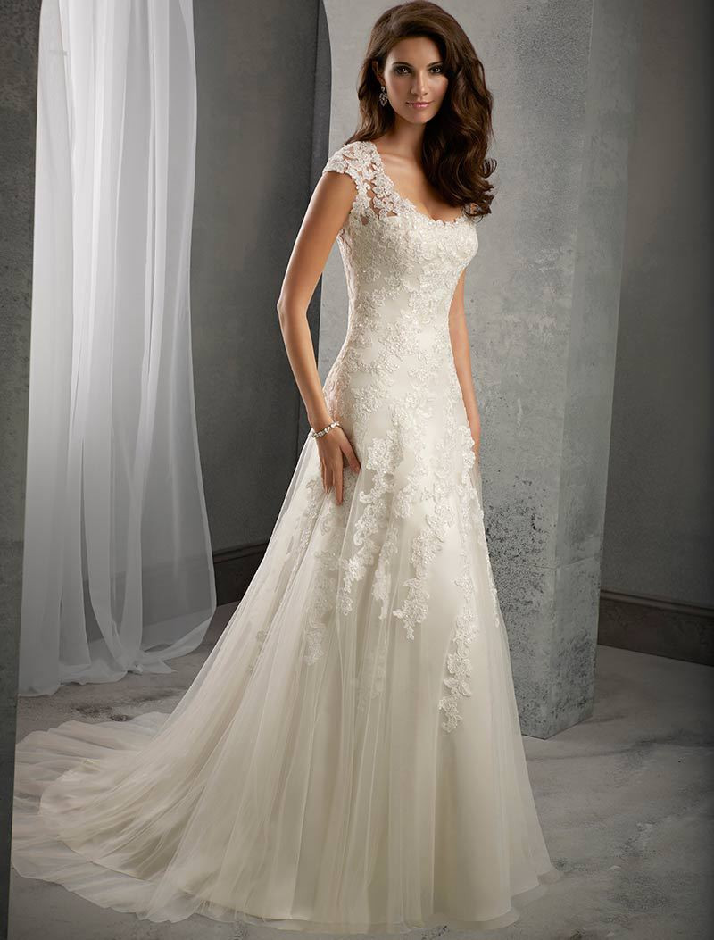 Ivory Color Wedding Dresses
 Ivory Lace Cap Sleeves Court Train Wedding Mermaid Dress