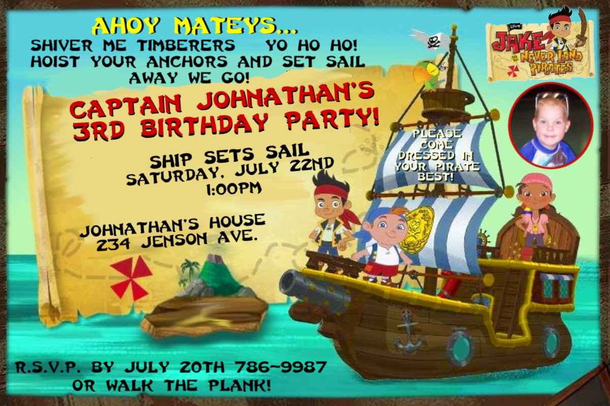 Jake And The Neverland Pirates Birthday Invitations
 Free Jake and the Neverland Pirates Birthday Invitations