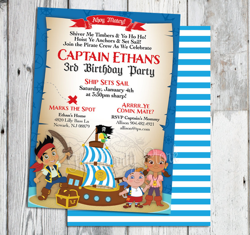 Jake And The Neverland Pirates Birthday Invitations
 Jake and the Neverland Pirate Invitations Jake and the