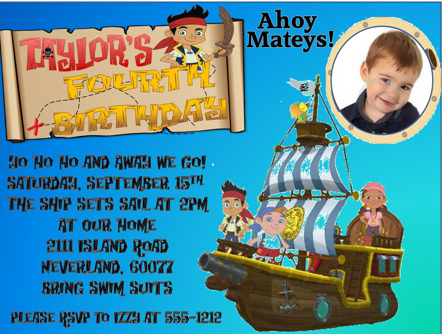 Jake And The Neverland Pirates Birthday Invitations
 Jake and the Neverland Pirates Birthday Invitation Boys