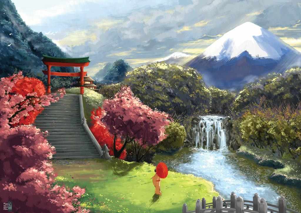 Japan Landscape Painting
 Japanese landscape by VegeraVV on DeviantArt