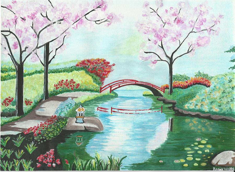 Japan Landscape Painting
 Japanese Garden Painting by Reeny Wells