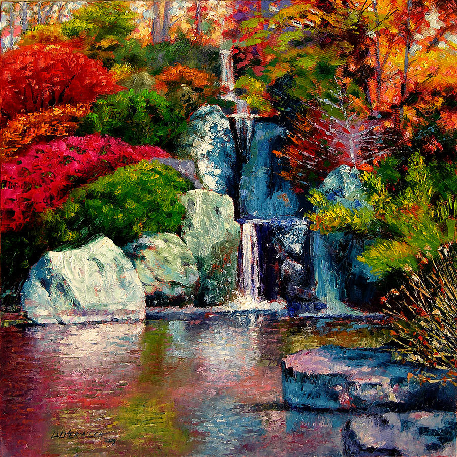 Japan Landscape Painting
 Japanese Waterfall Painting by John Lautermilch