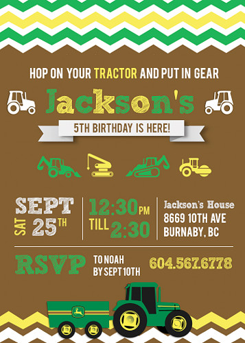 John Deere Birthday Party Invitations
 John Deere Green and Pink Tractor Custom Birthday