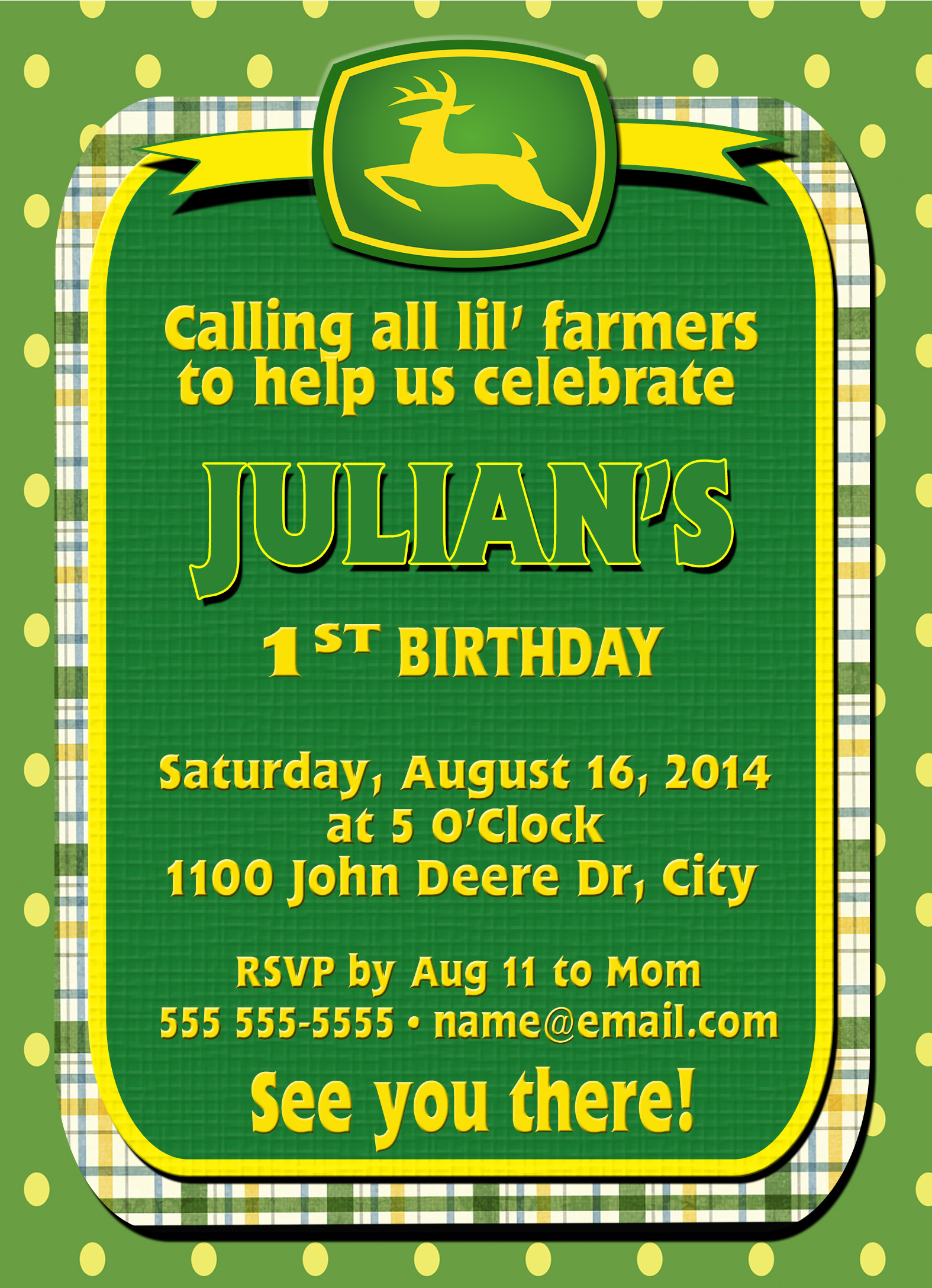 John Deere Birthday Party Invitations
 John Deere Tractor Boy Personalized Birthday Invitation 2