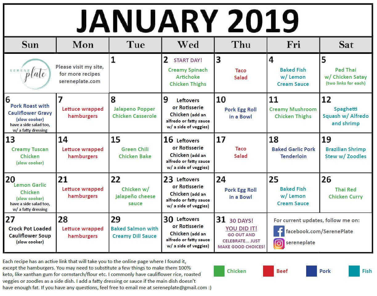 Keto Diet Meal Plan Pdf
 30 day keto meal plan for January 2019
