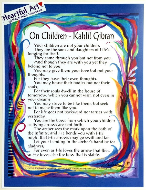Khalil Gibran Quote On Children
 ON CHILDREN 8x11 Kahlil Gibran Inspirational QUOTE by