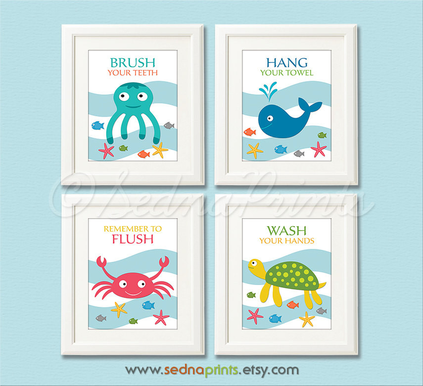 Kid Bathroom Wall Art
 Bathroom Art Print Set 5X7 Kids bathroom wall decor