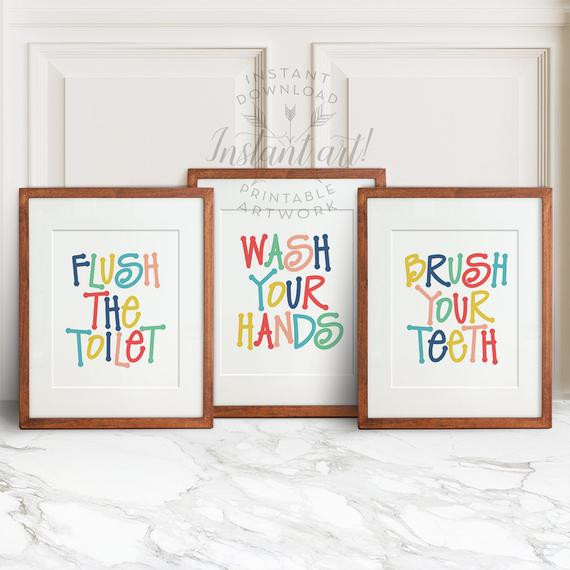 Kid Bathroom Wall Art
 Kids bathroom art 3 PRINTABLES flush the by TheCrownPrints