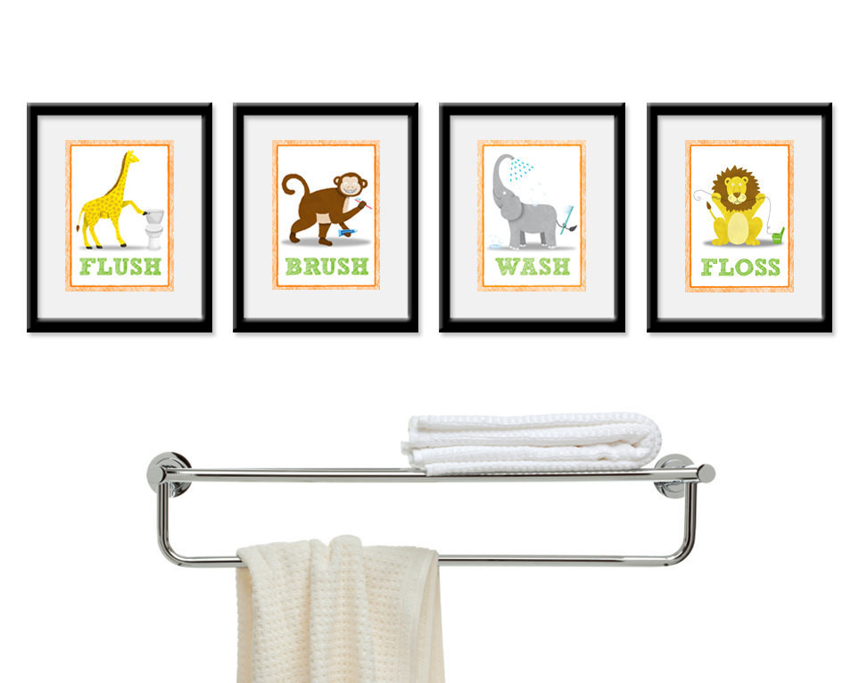 Kid Bathroom Wall Art
 Kids Bathroom Wall Art Four 8 x 10 Bathroom Jungle Safari