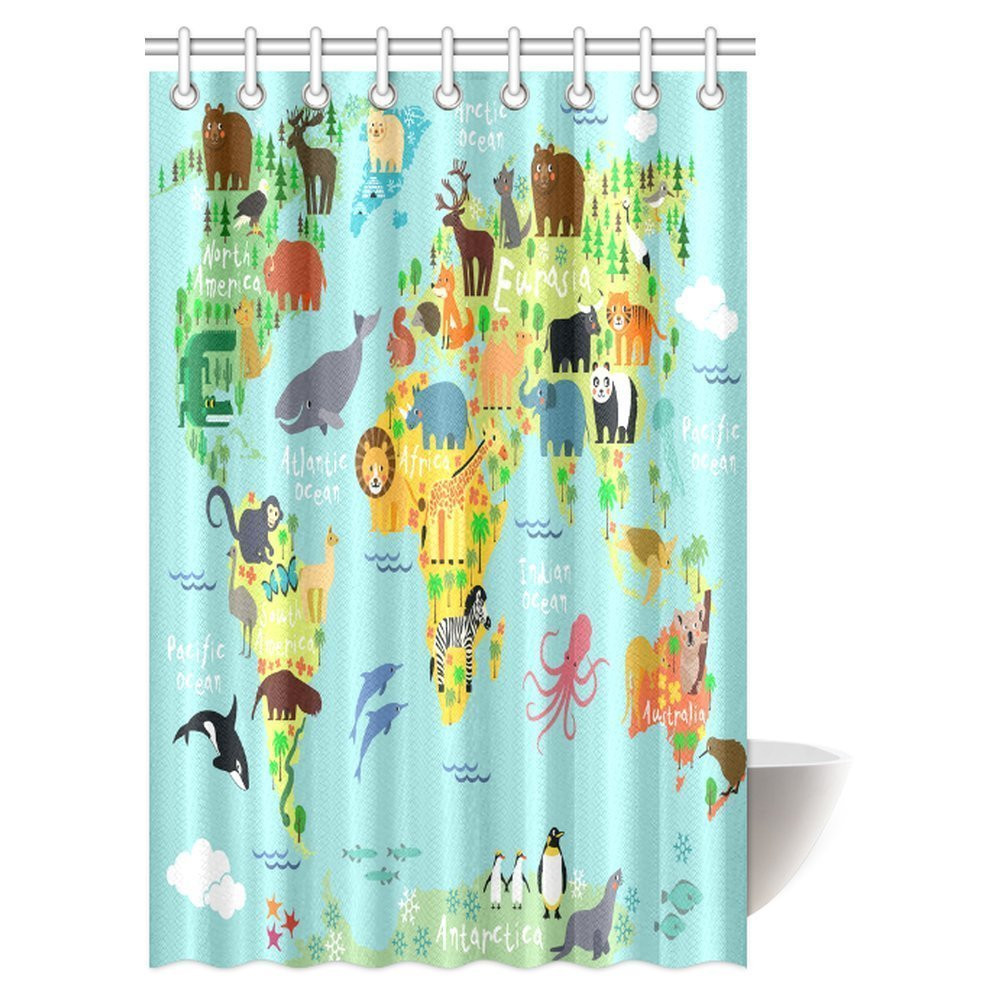 Kids Bathroom Sets Walmart
 GCKG Children Kids Shower Curtain Decor Animal Map of the