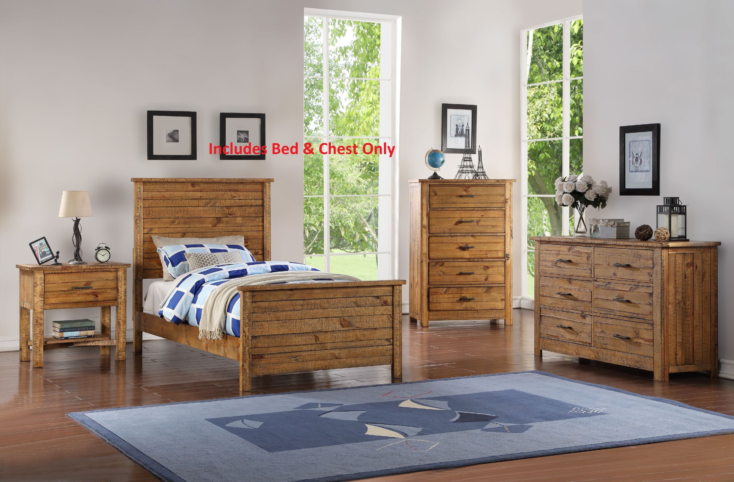 Kids Bedroom Sets Walmart
 Madison 2 Piece Twin Size Natural Wood Rustic Kids Bedroom