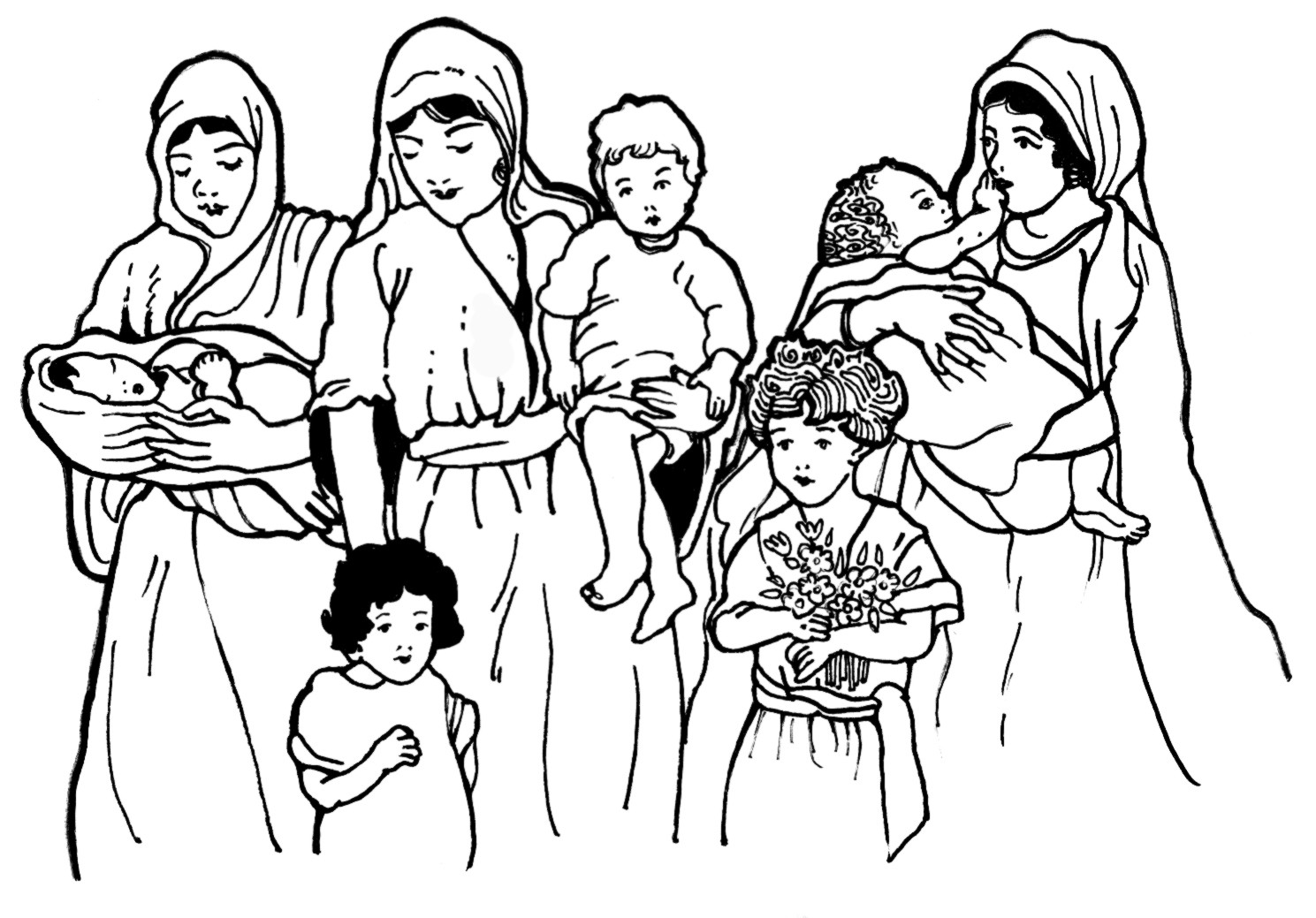 Kids Bible Coloring Page
 Mothers and Children From the Bible