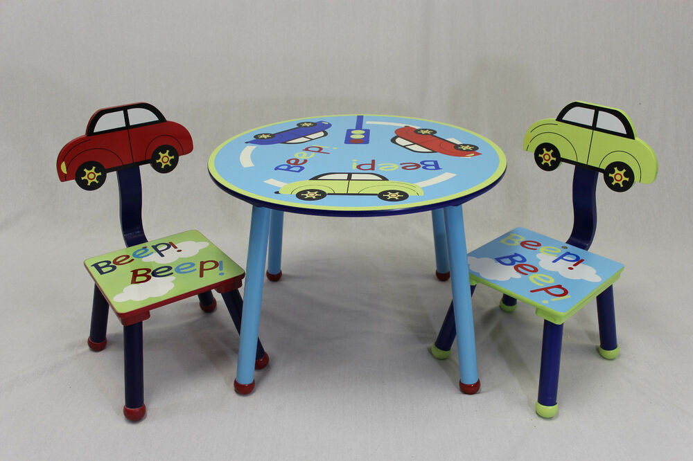 Kids Car Table
 Kids Table and 2 Chairs Set with Car Theme Back