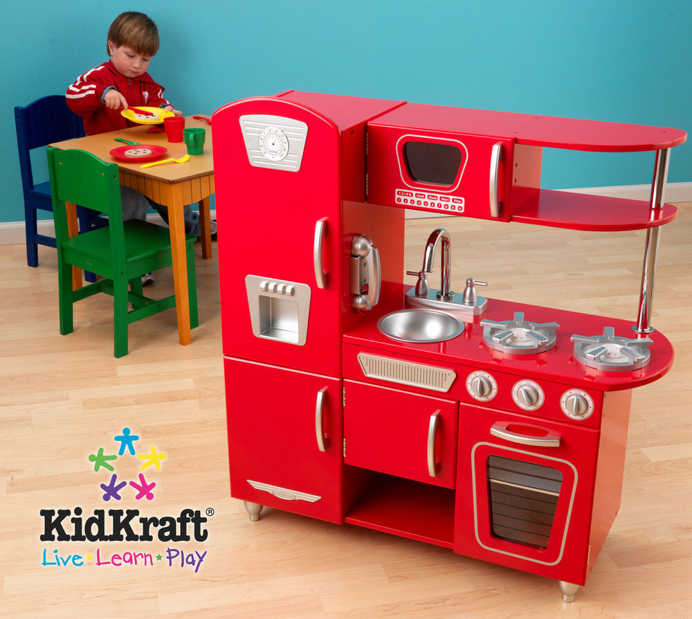 Kids Craft Red Retro Kitchen
 Red Vintage Retro KITCHEN Pretend Play Set Kids KIDKRAFT