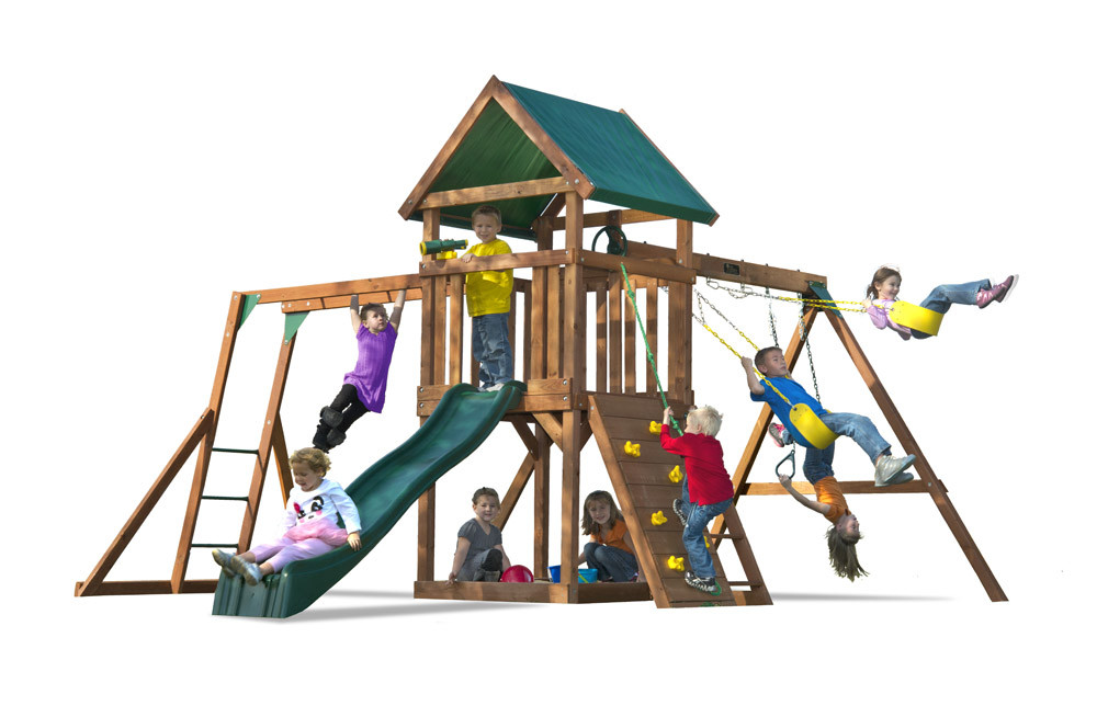 Kids Creations Swing Sets
 High Flyer Wood Swing Set with Monkey Bars Slide & More