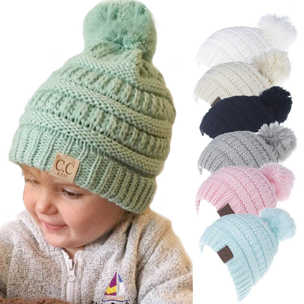 Kids Fashion Hats
 Kids Winter Hats Babies Warm Knitted Pompom Hats Boys